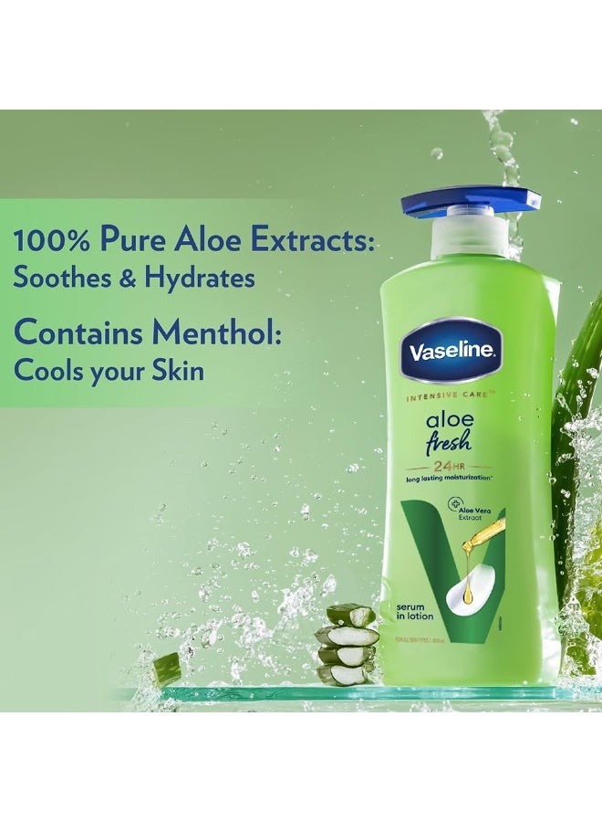 فازلين للعناية المركزة، لوشن مرطب للجسم بخلاصة الصبار المنعش، 400 مل، لبشرة نضرة ومرطبة، مع خلاصة الصبار النقي 100%، للبشرة الجافة والخشنة، للرجال والنساء (عبوة من قطعتين) - Image 2